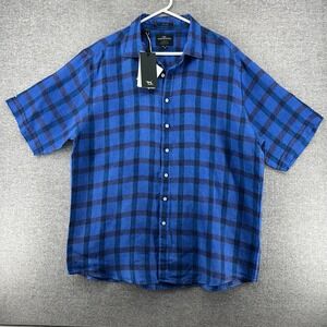 Rodd And Gunn Short Sleeve Shirt Men XXL Blue Plaid 100% Italian Albini Linen